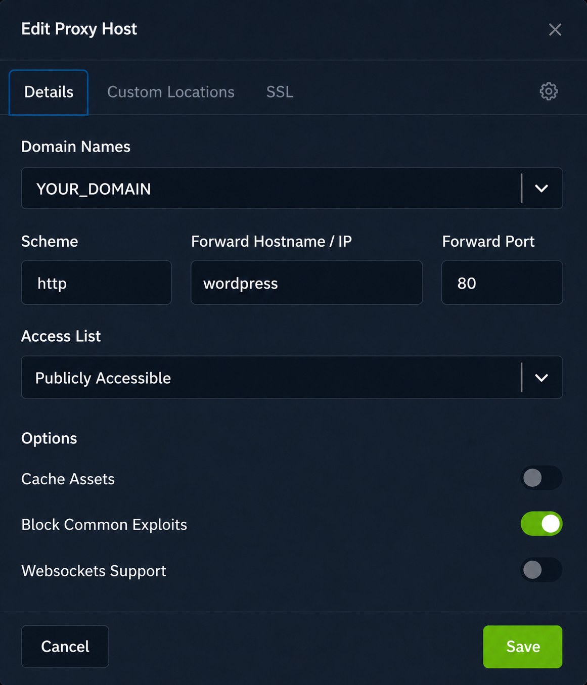 Nginx Proxy Manager WordPress example for WordPress on an ARM VPS with Docker